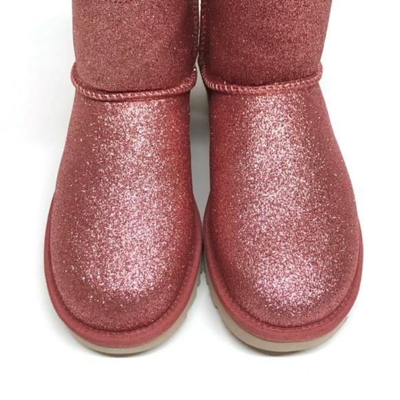 UGG PINK Mini Bailey BOW SPARKLE Boots Glitter 7 NEW NIB - Picture 4 of 8